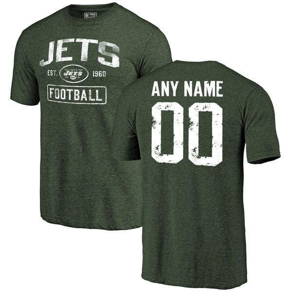 Men Green New York Jets Distressed Custom Name and Number Tri-Blend Custom NFL T-Shirt->->Sports Accessory